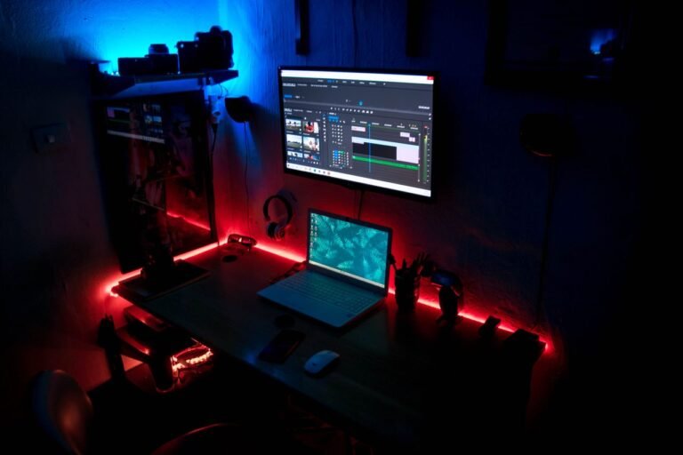 ASUS Gaming Laptop For Video Editing showing professional video editing workspace setup