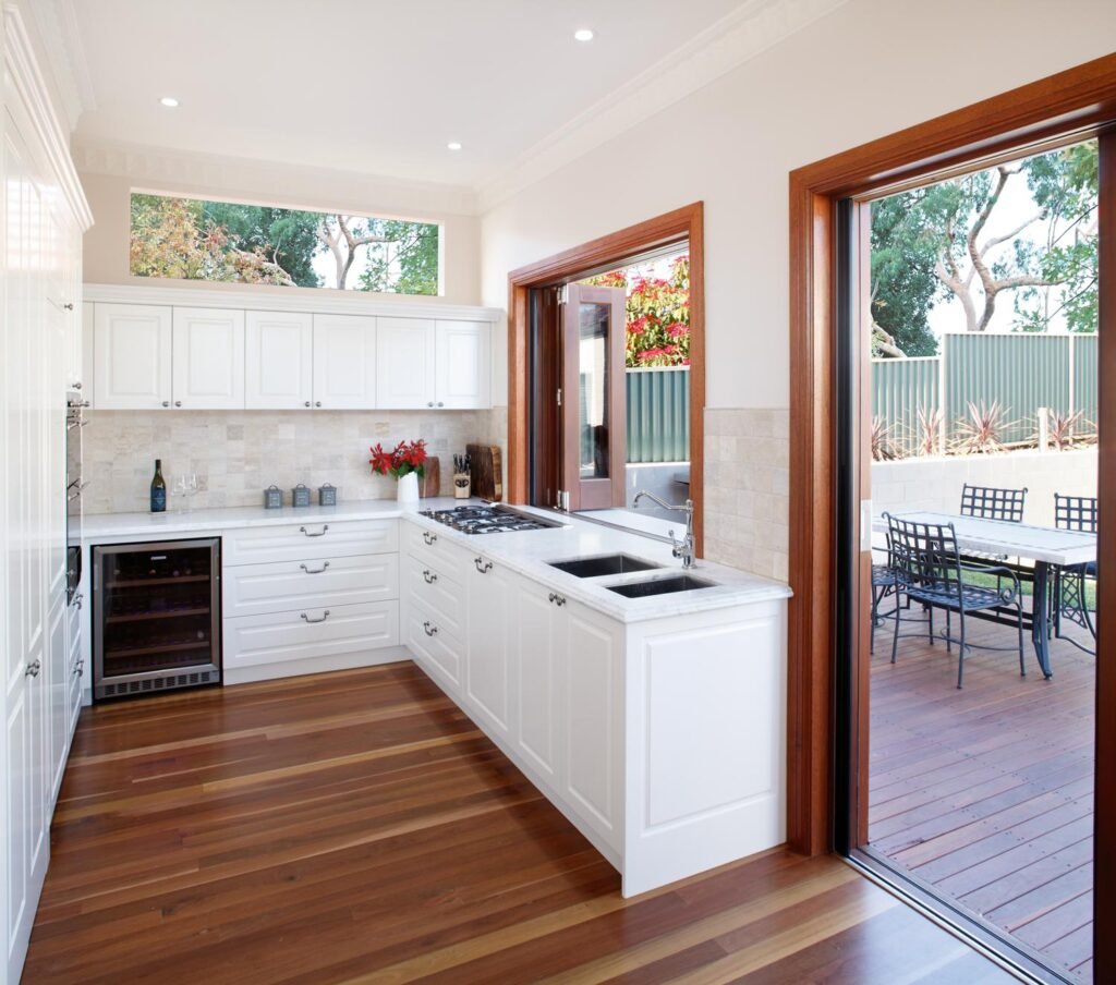 Australian kitchen connected to an outdoor entertaining area.