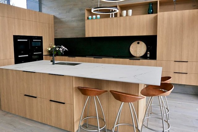 Large kitchen island in a modern Australian kitchen.