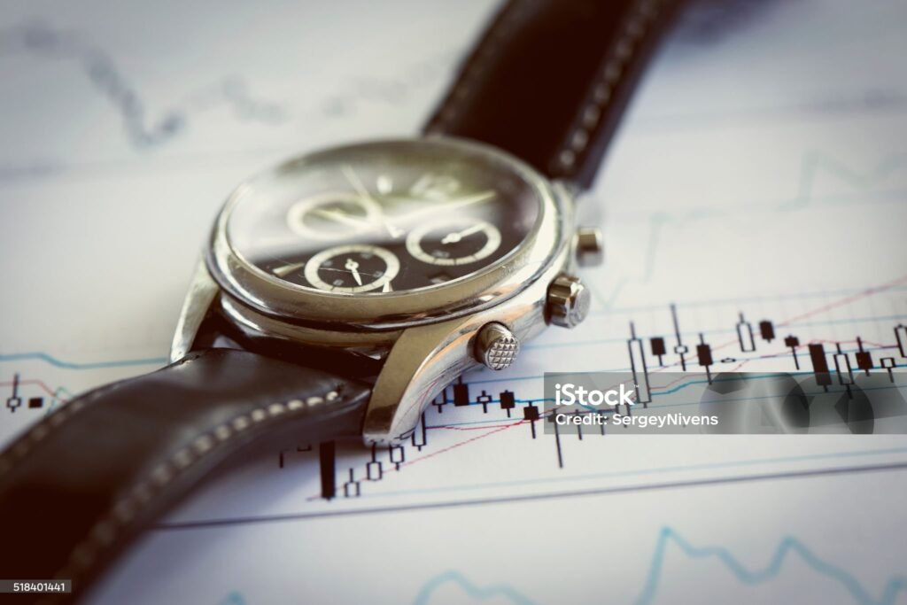 Business professional wearing an elegant Swiss luxury watch