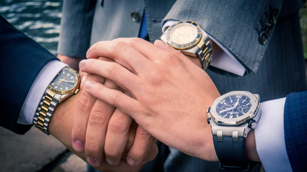 Close-up of a luxury Swiss watch worn on the wrist