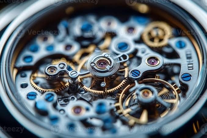 Hand-wound Swiss mechanical watch movement close-up