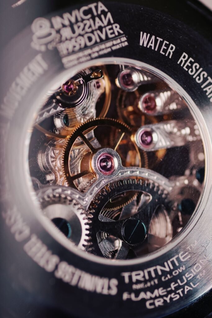Internal components of a Swiss automatic watch movemen