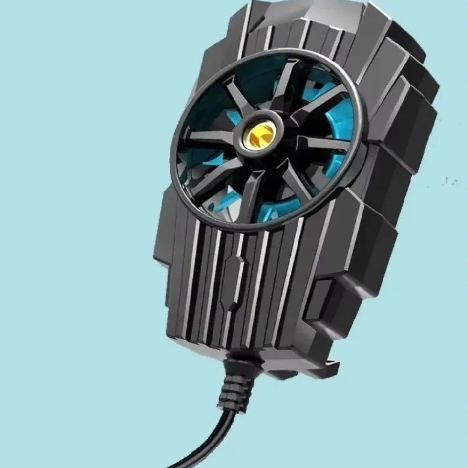 Compact and portable phone cooler for gaming with a high-speed fan and USB power cable.