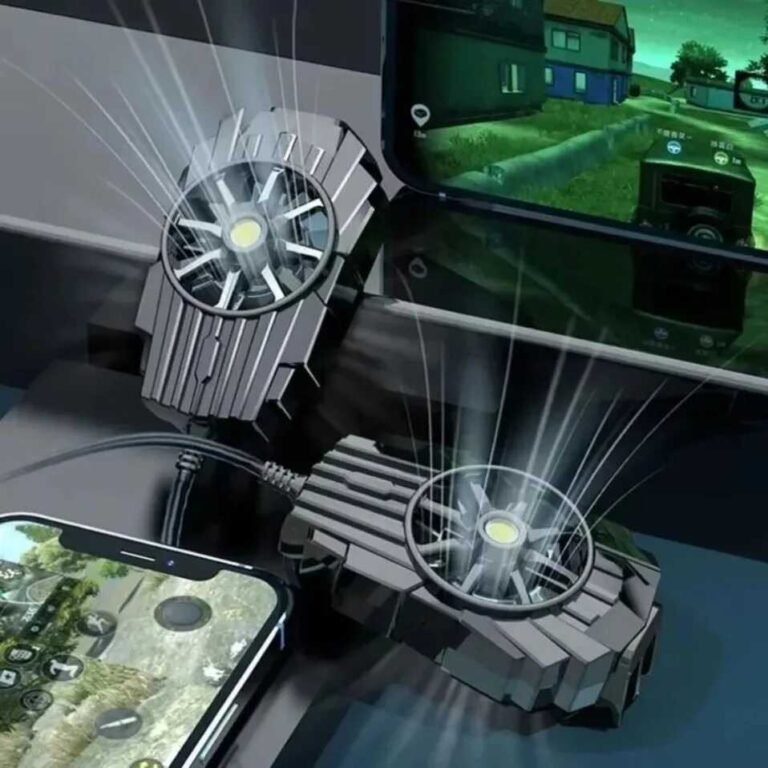 Portable mobile phone coolers with 5000 RPM fans attached to smartphones for active air cooling.