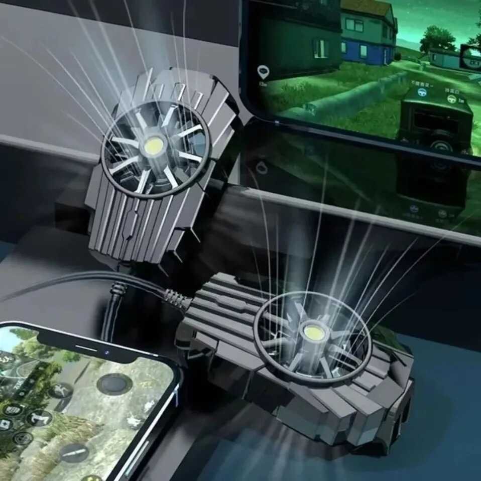 Portable mobile phone coolers with 5000 RPM fans attached to smartphones for active air cooling.