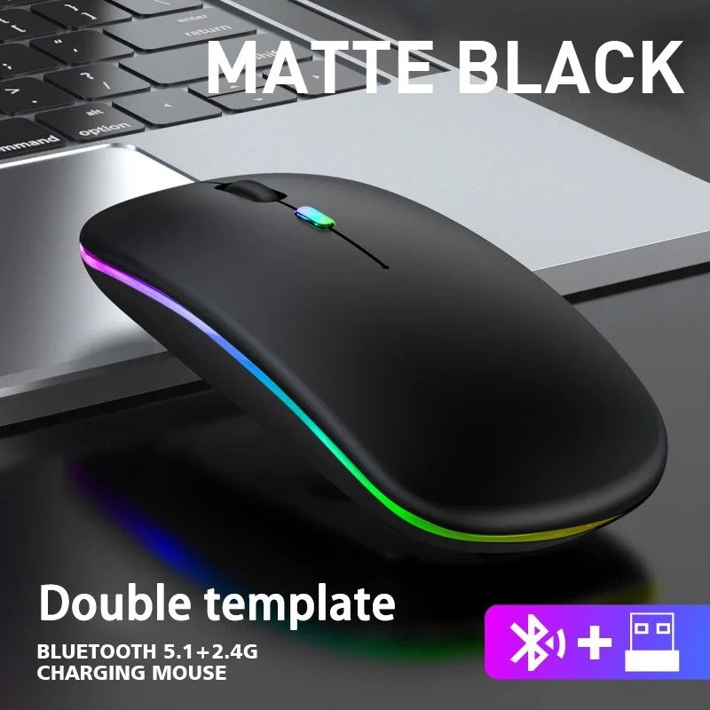 Rechargeable Bluetooth Wireless Mouse in matte black with RGB lighting