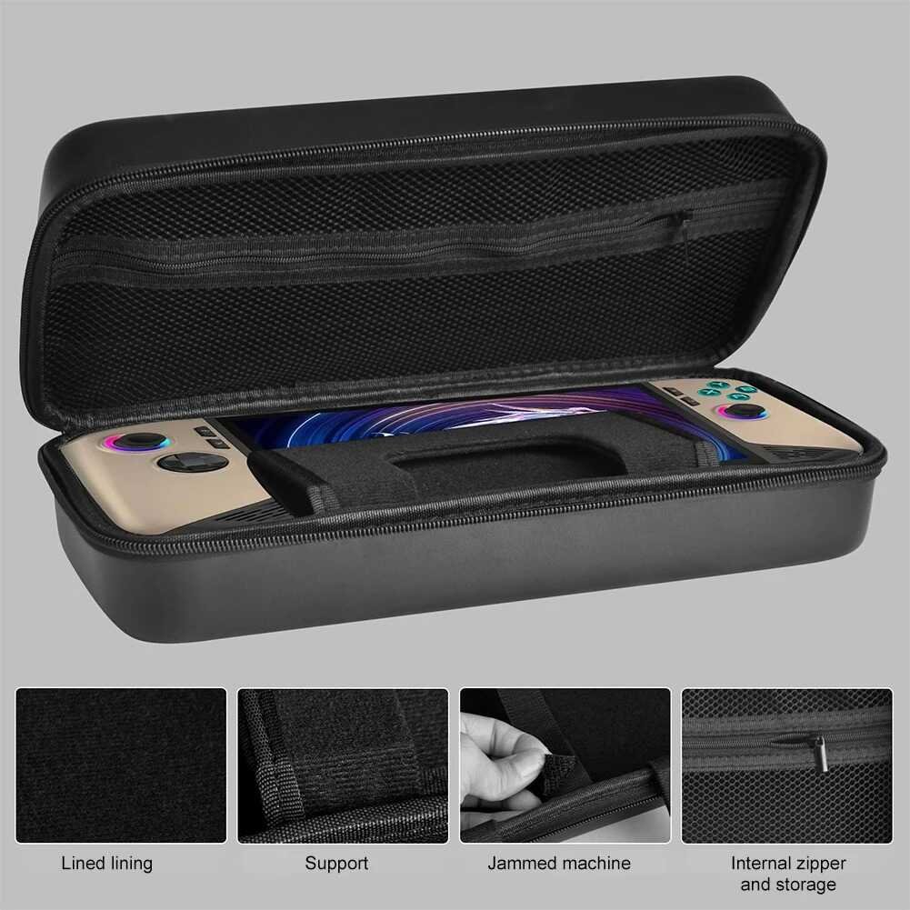 MSI Claw 8 case interior with cradle and zipper pocket.