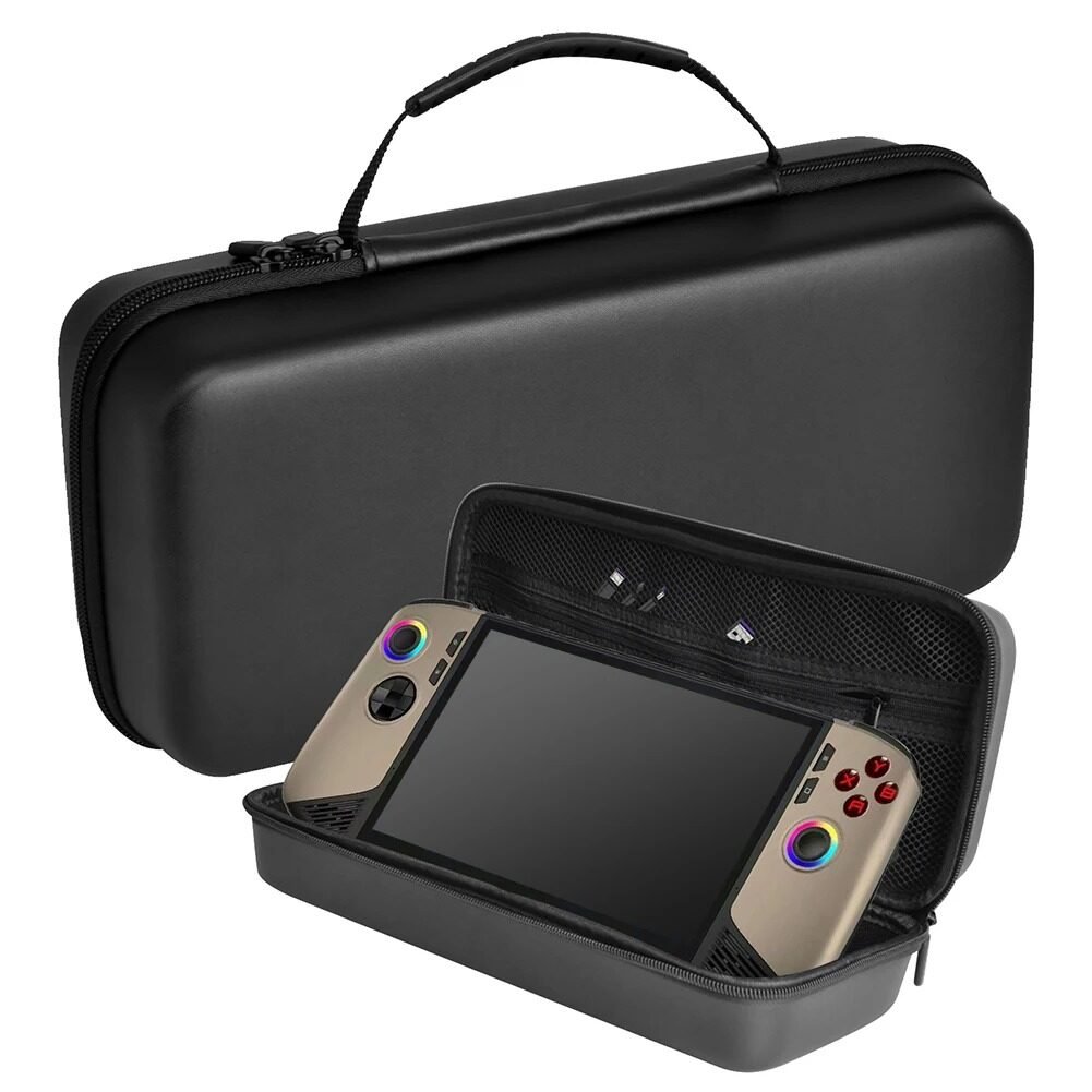 Open MSI Claw 8 carrying case with handheld gaming device