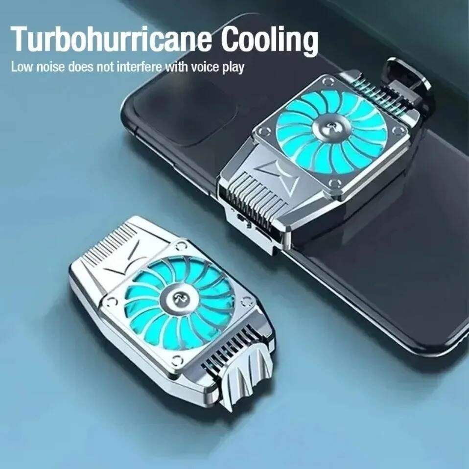 Silent phone cooler for gaming with glowing fan, showing low-noise operation for voice play.